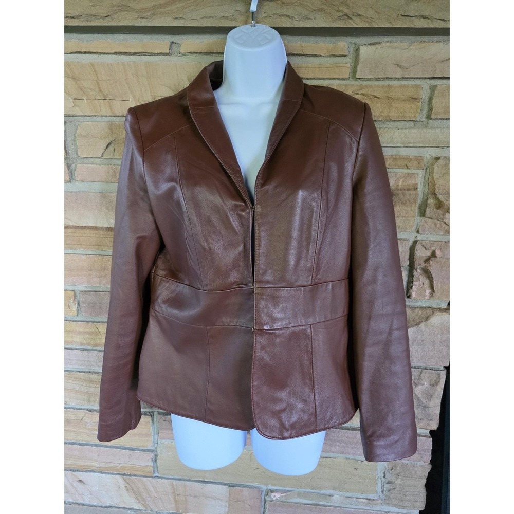 Vtg Y2K Nicole Miller Brown Soft Leather Lined Jacket Women's SIZE L Blazer